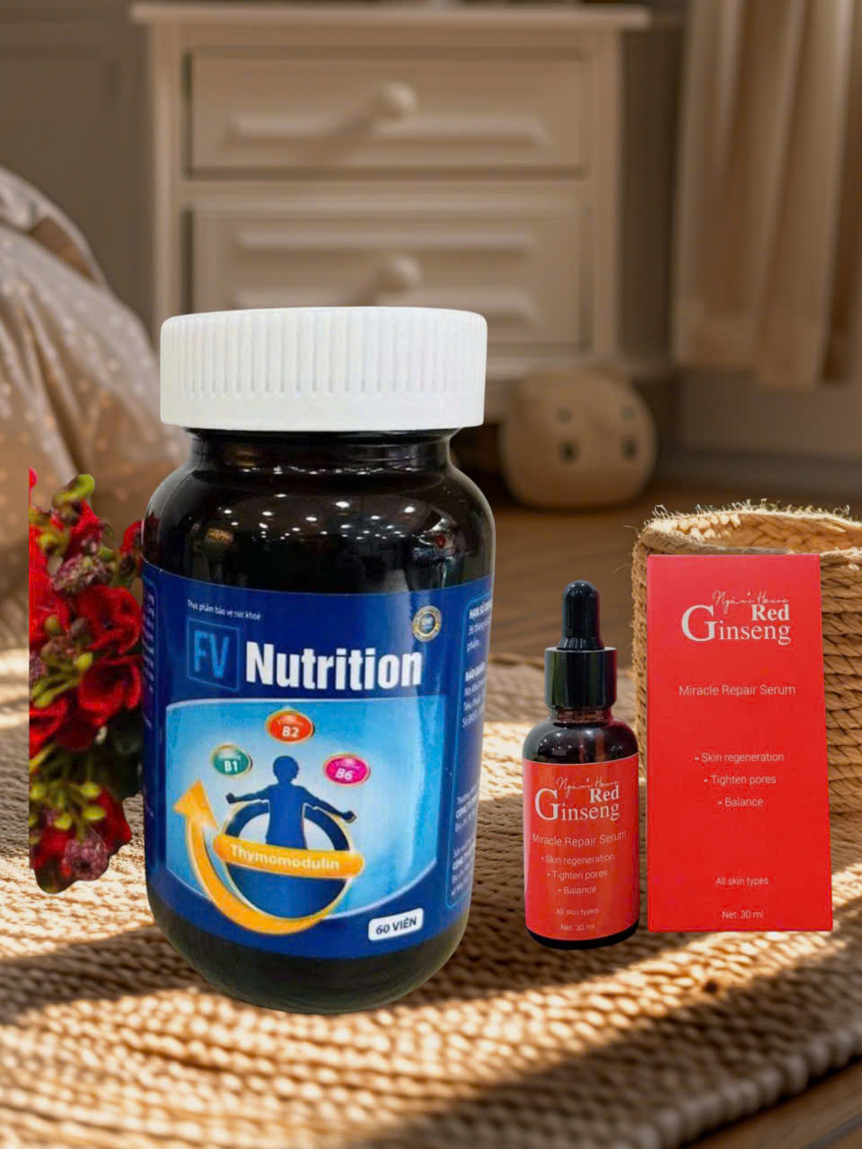 Trị Mụn và Sẹo Rỗ (Viên Uống + Serum Red Ginseng Loại mạnh)