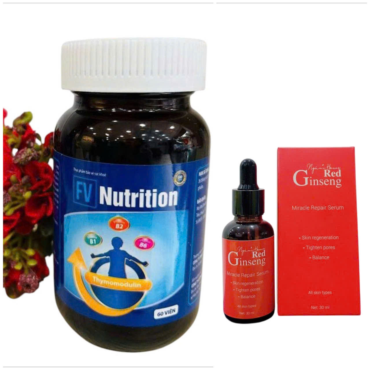 Trị Mụn và Sẹo Rỗ (Viên Uống + Serum Red Ginseng Loại mạnh)